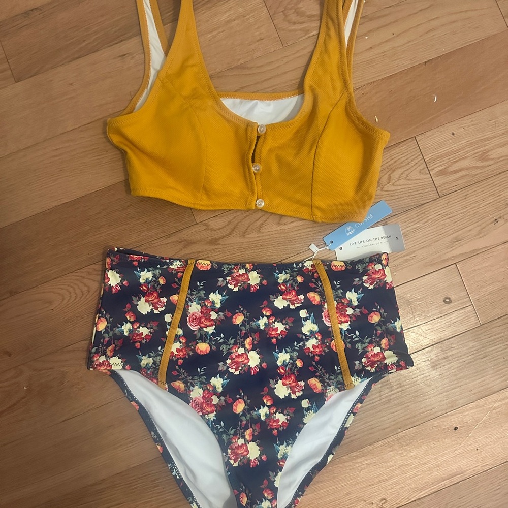 Cupshe Yellow and Floral Bikini Set